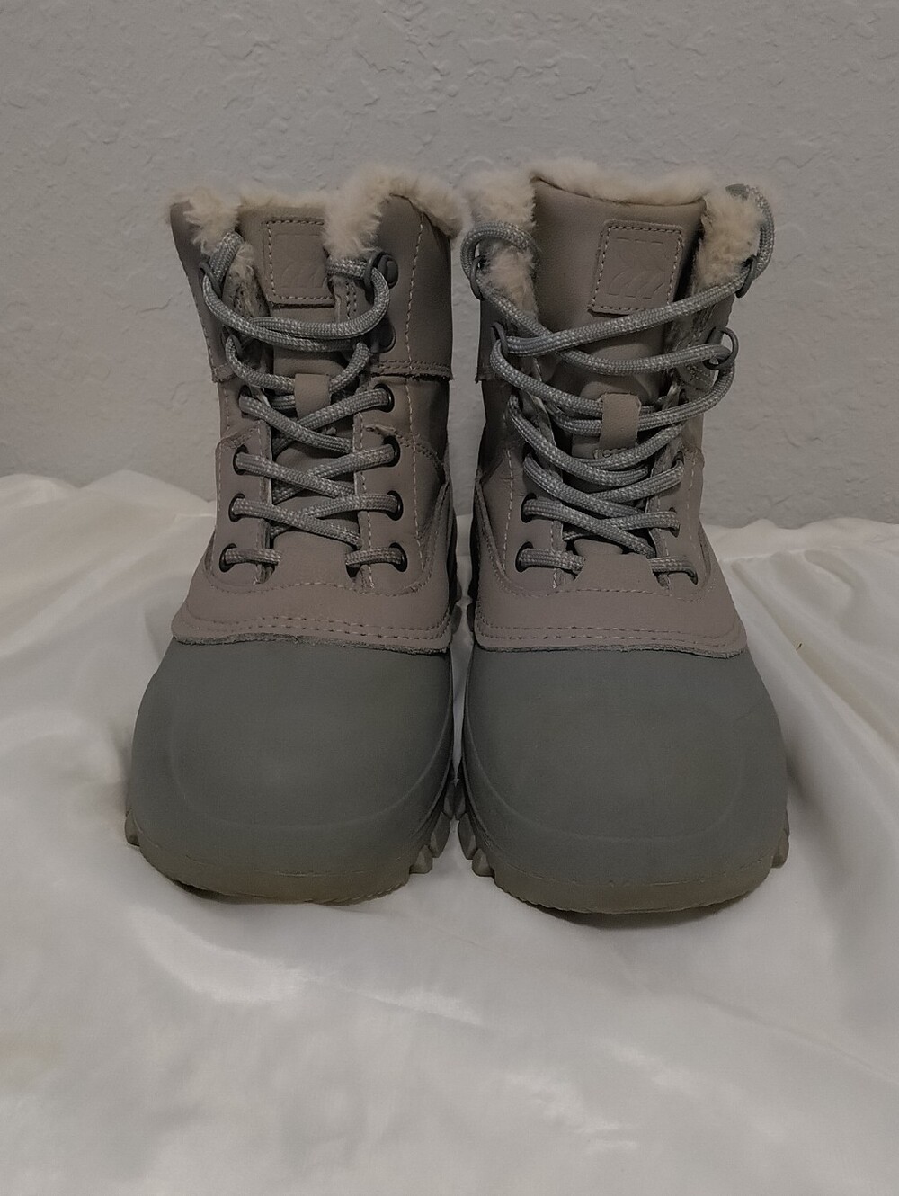 all in motion Kids Gray Lace-Up Faux Fur Winter Rain & Snow Boots
